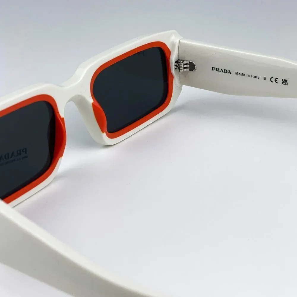 🔥Prada PR06YS 17M5S0 Sunglasses Talc Orange Dark Grey Rectangle Unisex - Picture 11 of 14